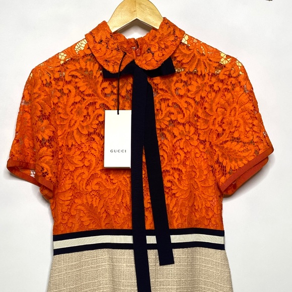 Gucci Classic Lace Dress Orange/Ochre SIZE 42 NWT - Picture 3 of 12